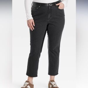 Universal Thread Black Straight Leg Jeans with faux leather details & back